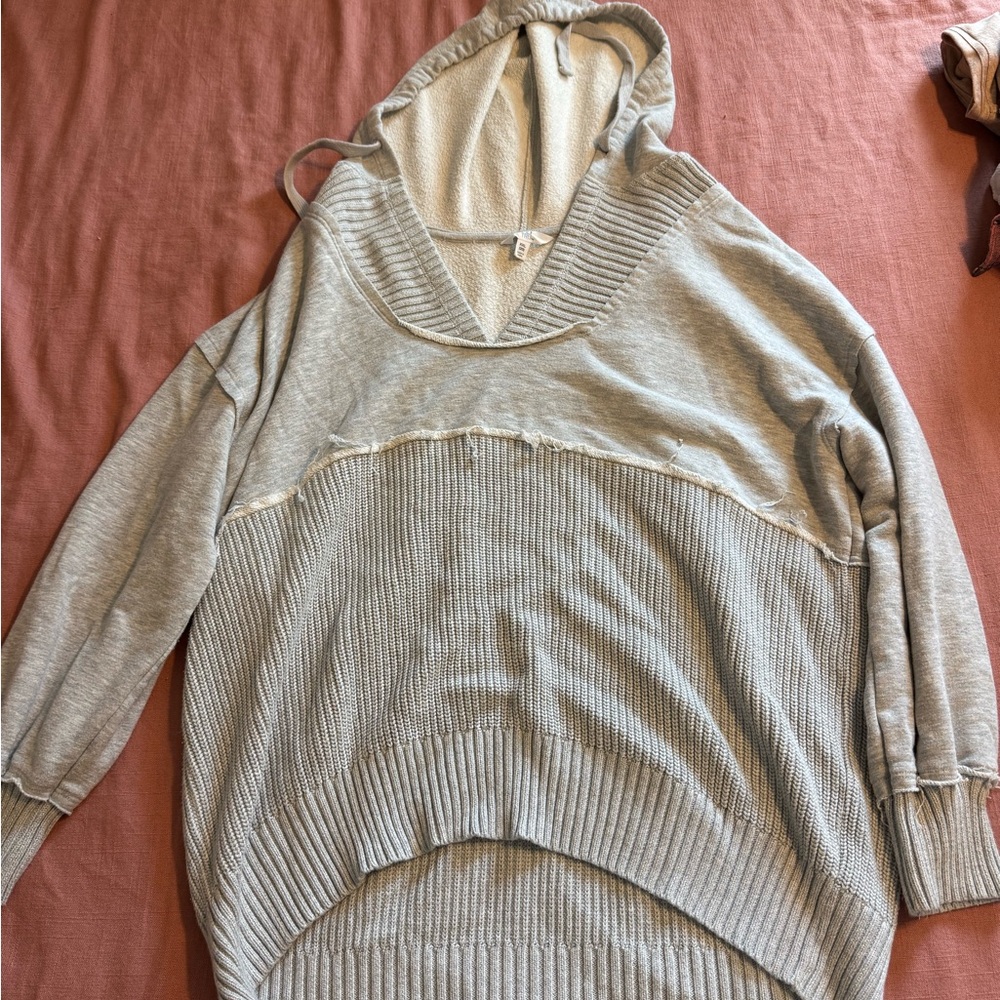 Time and Tru Light Gray Hooded Knit Pullover Sweater